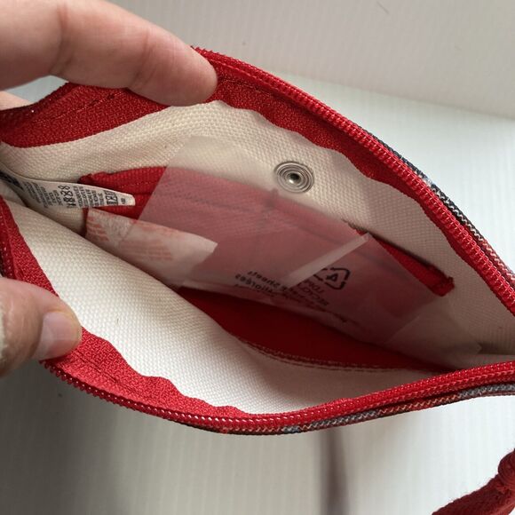 LANDS END Plaid Cotton Canvas Large Zip Pouch Purse Wristlet 8 x 5 x 0.5 inches - Picture 7 of 10